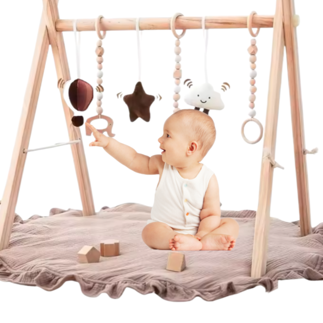 Holzspielbogen mit Sensorik-Spielzeug