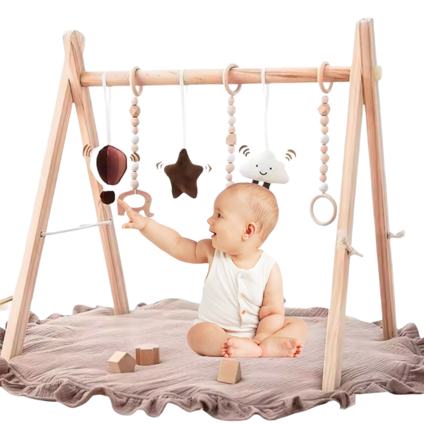 Holzspielbogen mit Sensorik-Spielzeug