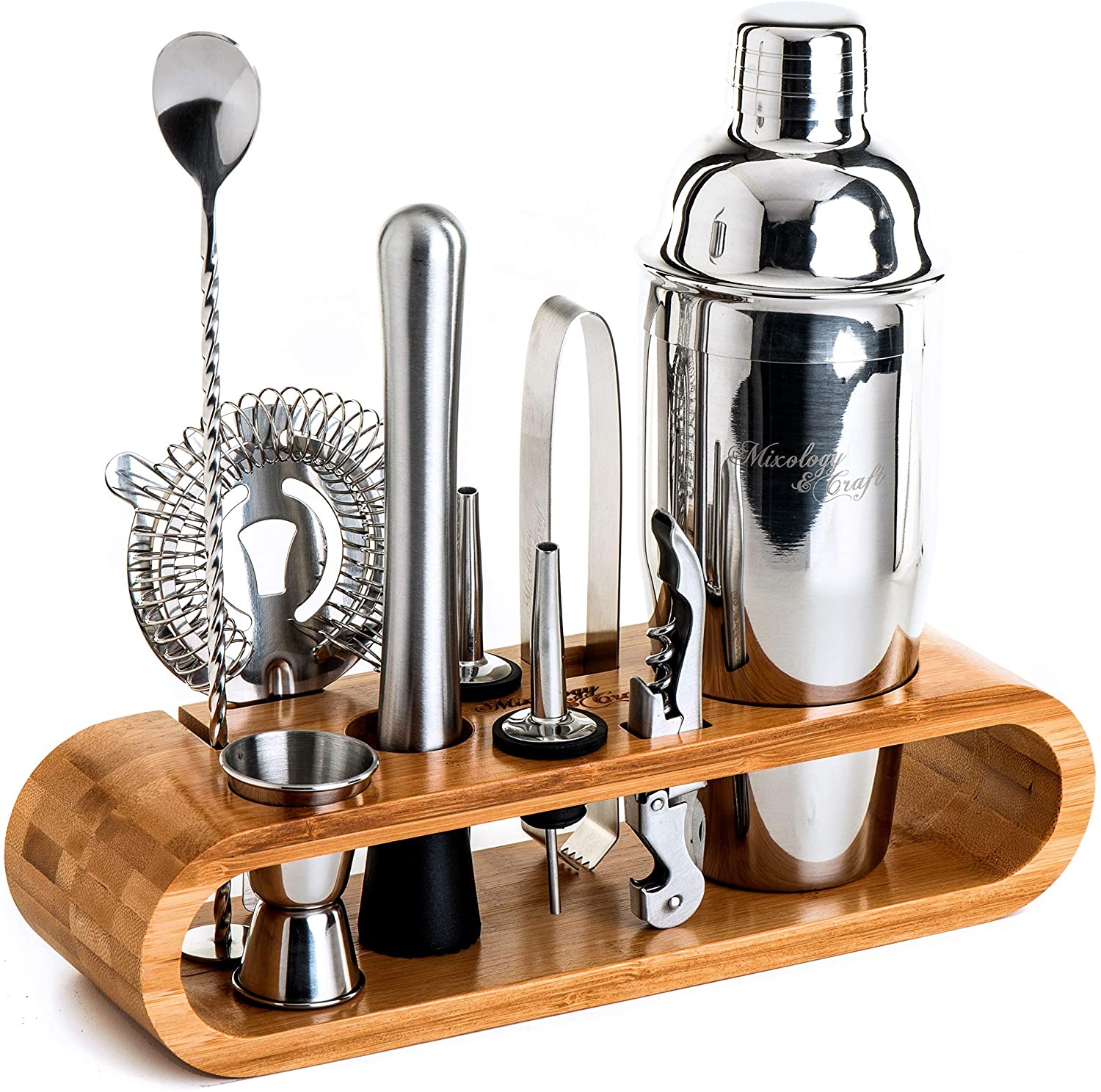 Elegantes Cocktail-Set mit Holzständer